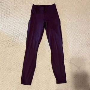 Lululemon Purple Train Times Pants Leggings 7/8 25 inch Size 4 Mesh